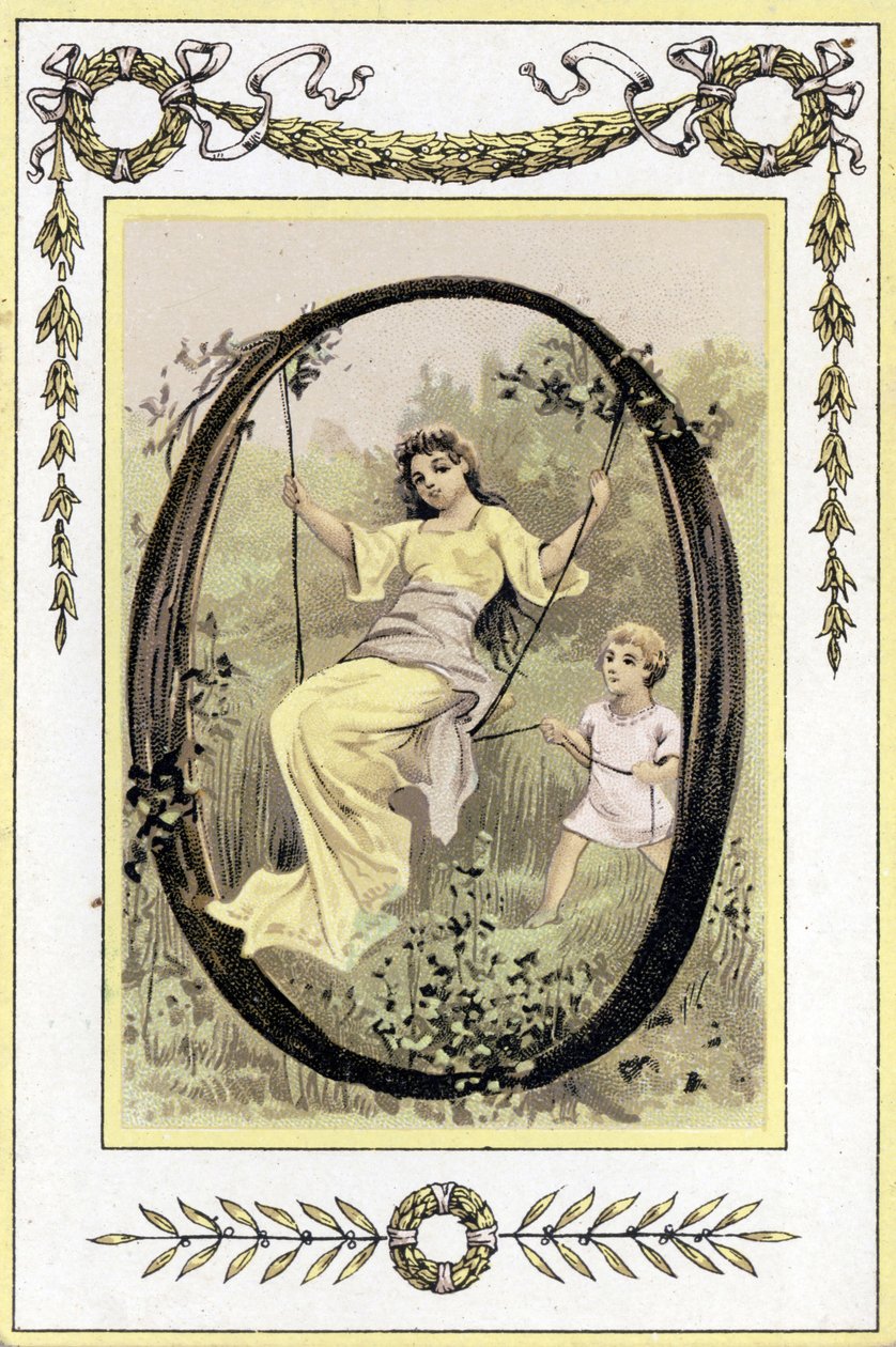 Lengő anyát és fiát ábrázoló levél, 19. század vége (kromolitográfia) alkotó: French School