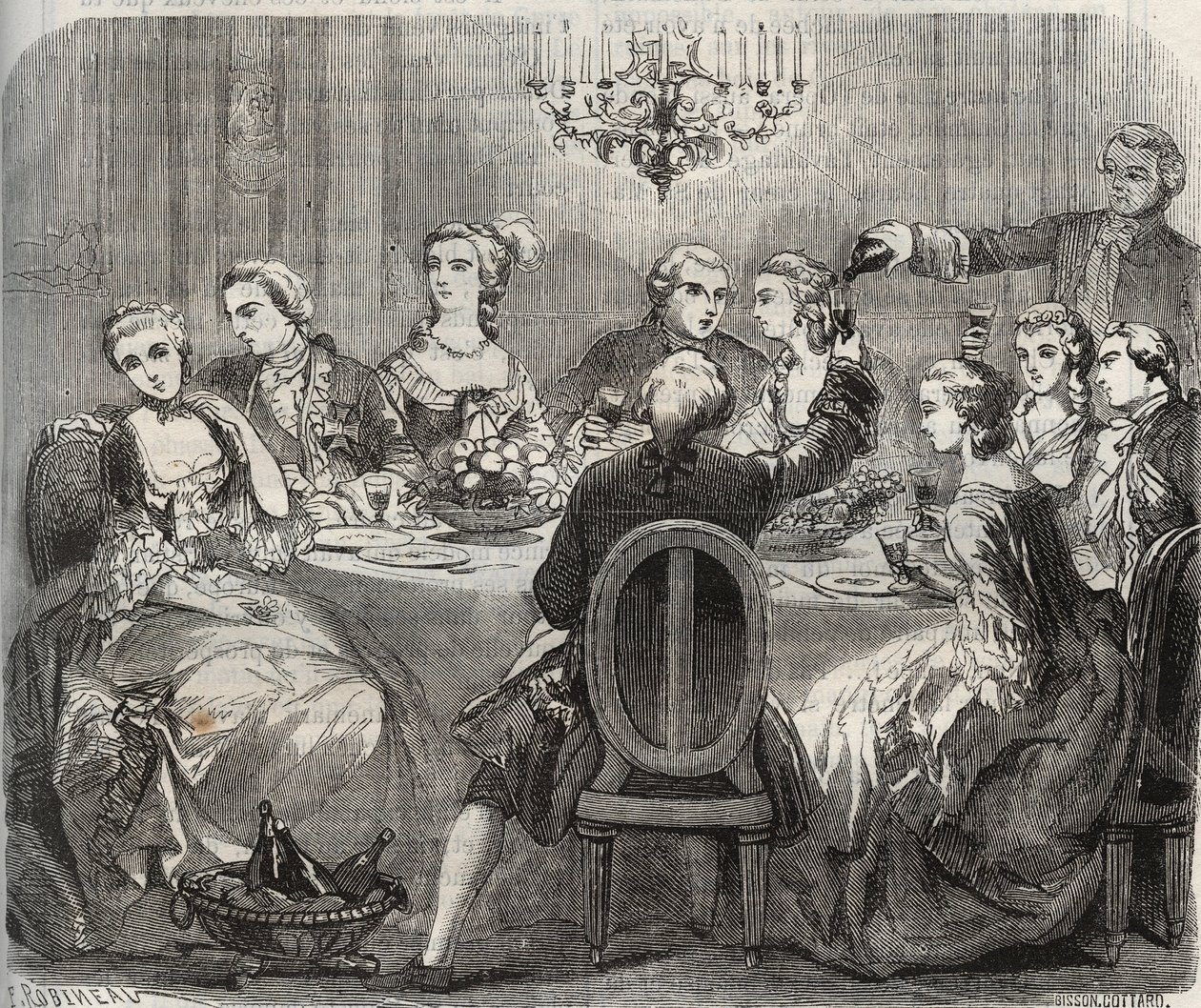Libertinage: VII. Christian (1749-1808), Dánia és Norvégia királya a Marie Madeleine Guimard (1743-1816) táncosnő által Pantin házában szervezett szabadelvű lakomán. Metszet 1871-ből Henry de Kock (1819-18) „Histoire Des Cocus Celebres” c. alkotó: French School