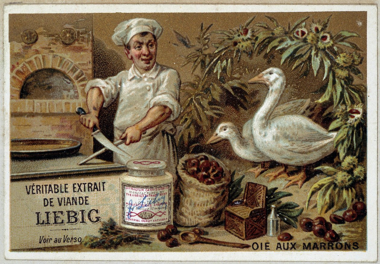 Liébig recipes: goose with chestnuts - chromo. Liébig alkotó: French School