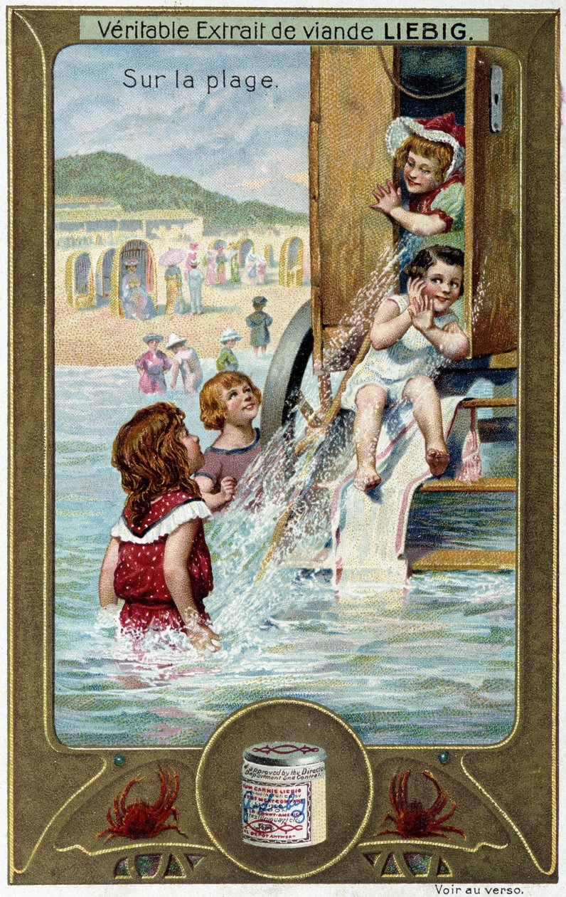 Liebig kromolitográfia sorozat "Strandjáték" gyermekekről. sd. 19. század alkotó: French School