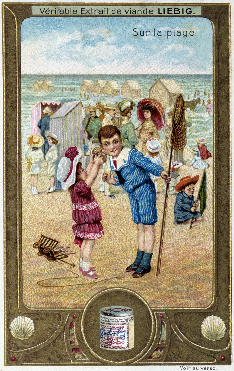 Liebig kromolitográfia sorozat "Strandjáték" gyermekekről. sd. 19. század alkotó: French School