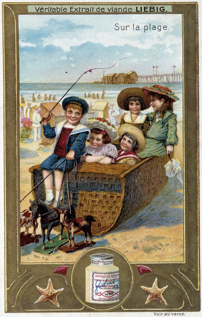 Liebig kromolitográfia sorozat "Strandjáték" gyermekekről. sd. 19. század alkotó: French School