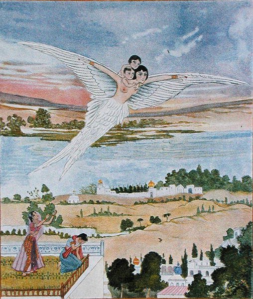 A két kicsi felemelése a levegőbe, illusztráció az „Arab éjszakák”-ból alkotó: French School