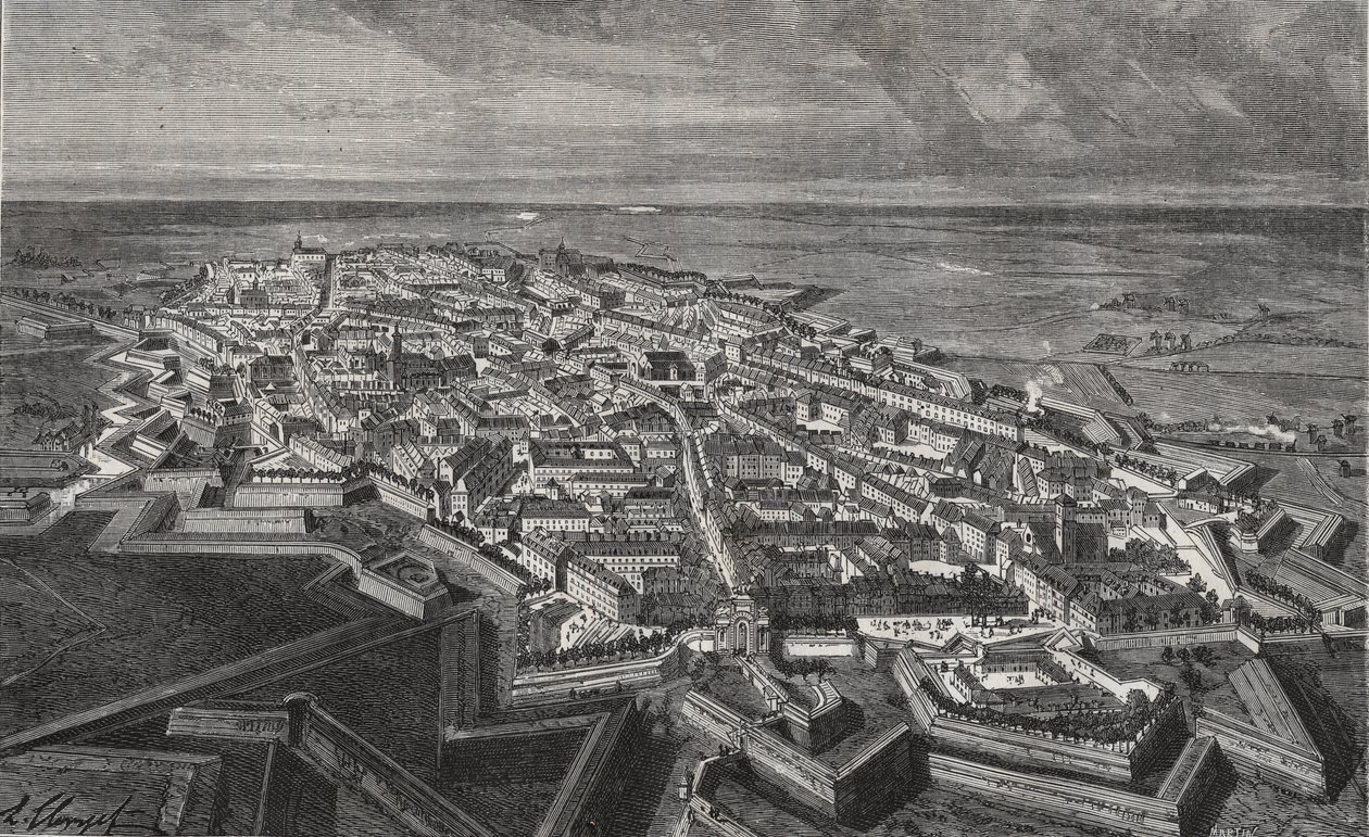 Lille város Észak-Franciaországban – V.A. metszet a „La France illustree: geographie, histoire, Administration Statistique”-ben. Maláta-barna. 1884 alkotó: French School