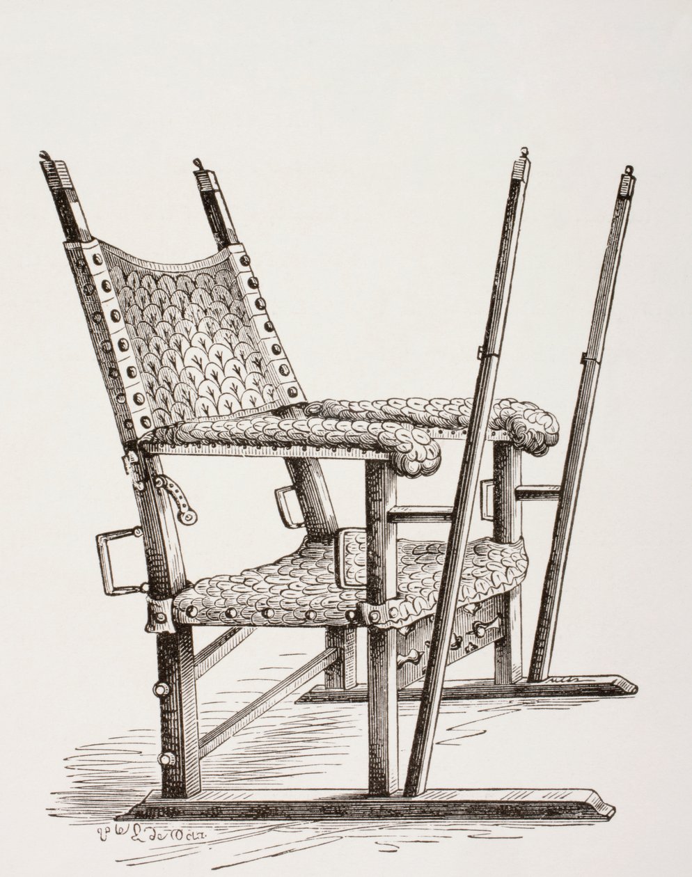 A spanyol I. Carlos által használt alomszék, a Les Arts au Moyen Age-ből, 1873-ban alkotó: French School