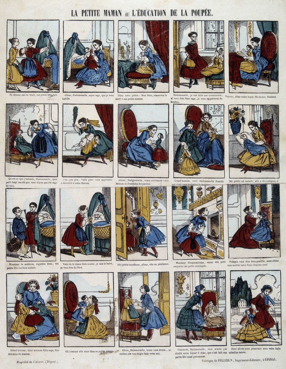 Kismama „A baba nevelése”. Epinal képe, sd. 19. század. alkotó: French School
