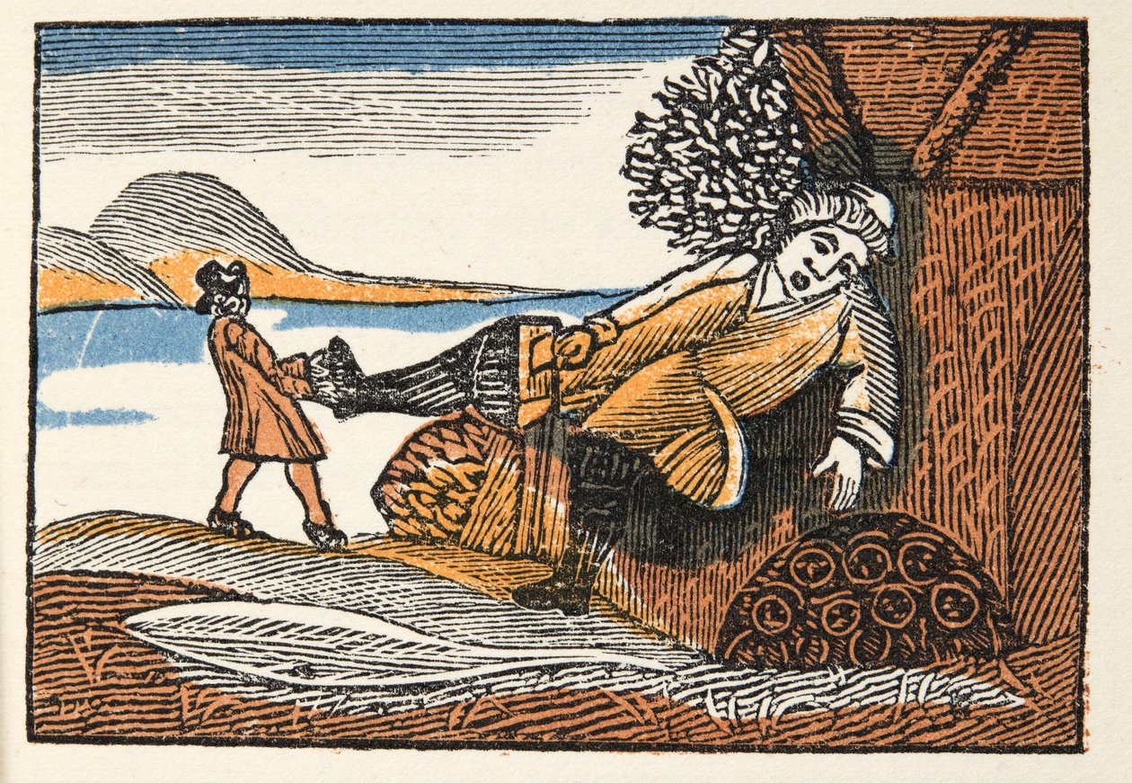 Little Thumb from Histories or Tales of Past Times elmesélte Mother Goose, Morals, M Perrault, pub. 1925 (kézzel színezett fatömbnyomat) alkotó: French School