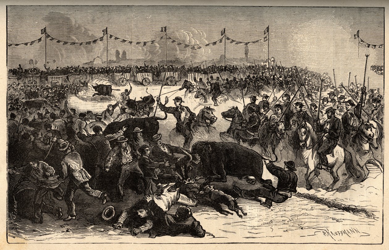 Állattenyésztési márkajelzés - La ferrade en Camargue (ünnepség a marquarge au fer rouge du cattle idején) - "" PATRIE" vésés - A PECTUREQUIREQUE FRANCIAORSZÁG LEÍRÁSA 6 KÖTETŐBEN LUCIEN HUARD - 19. század vége alkotó: French School