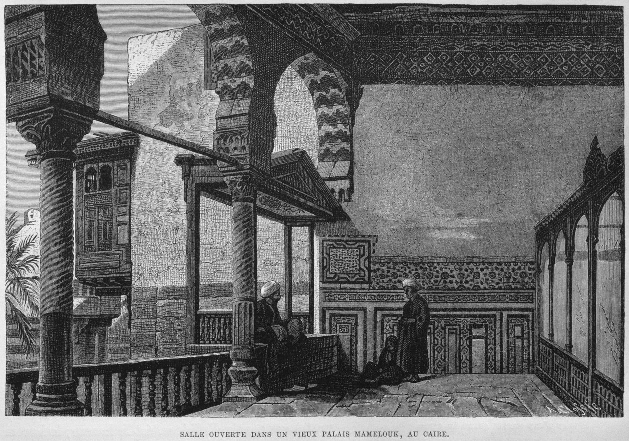 A kairói Memlook Radnau Beys ház loggiája Georg Moritz Ebers (1837-98) Egyiptomból, 1881 (bw metszet) alkotó: French School