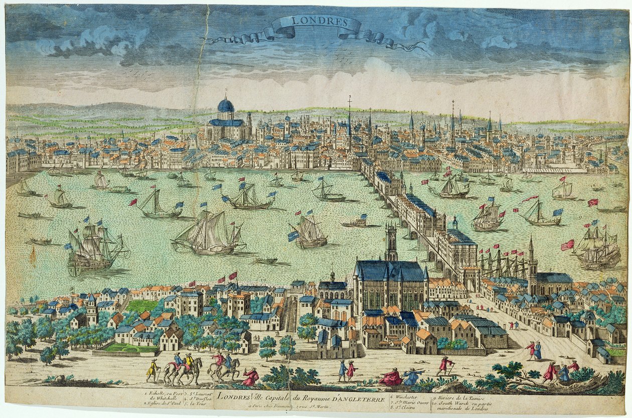 "London, az Angol Királyság fővárosa", francia, 1700 körül (kézi színezett fametszet) alkotó: French School