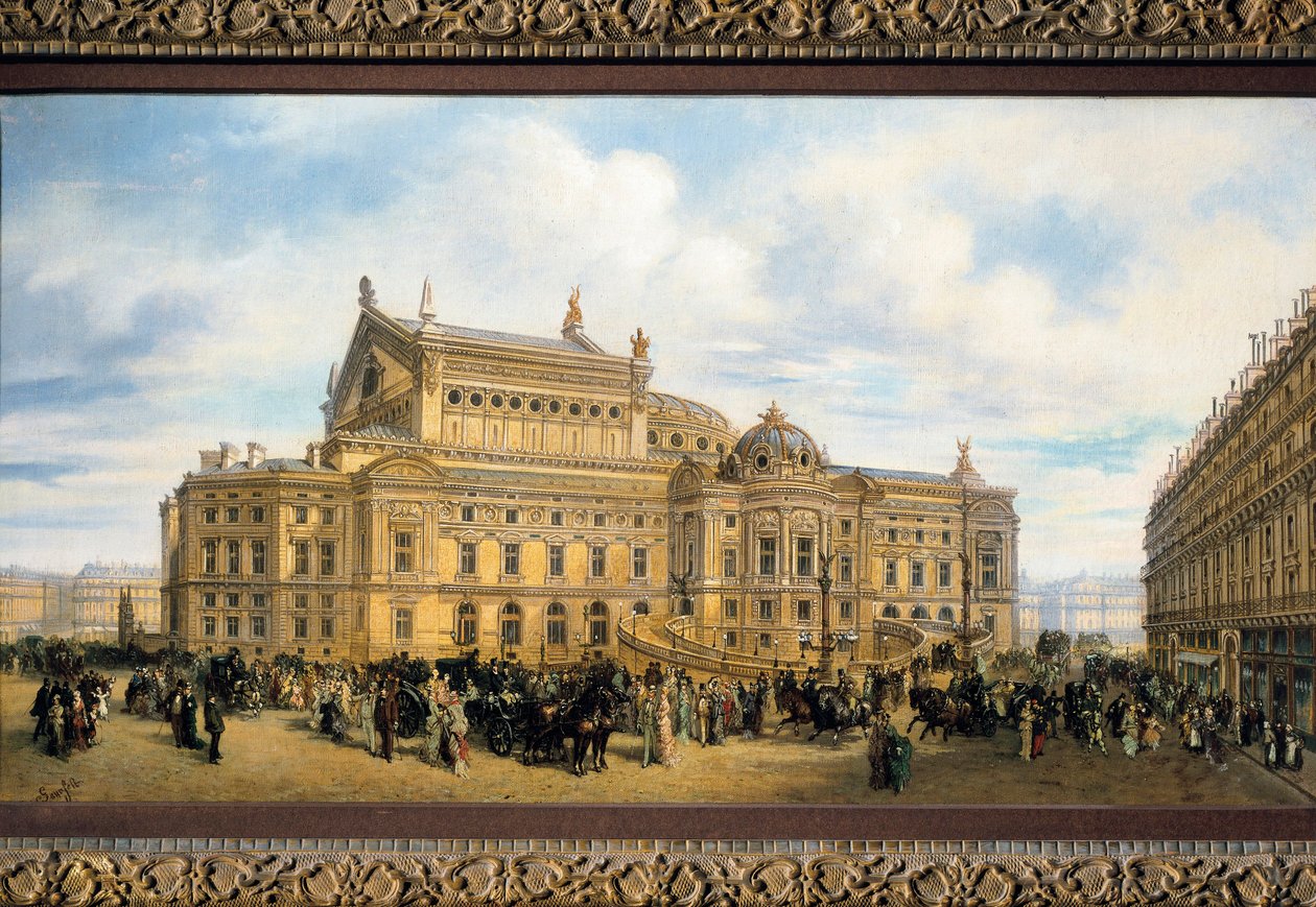 Charles Garnier által épített párizsi opera, kilátás a Rue Auber felől (olaj, vászon) alkotó: French School