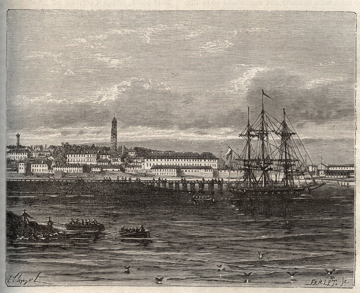 Lorient - Morbihan Bretagne régióban - V.A. Malt-Brown „La France illustrée: földrajz, történelem, statisztikai igazgatás” metszete. 1884 alkotó: French School