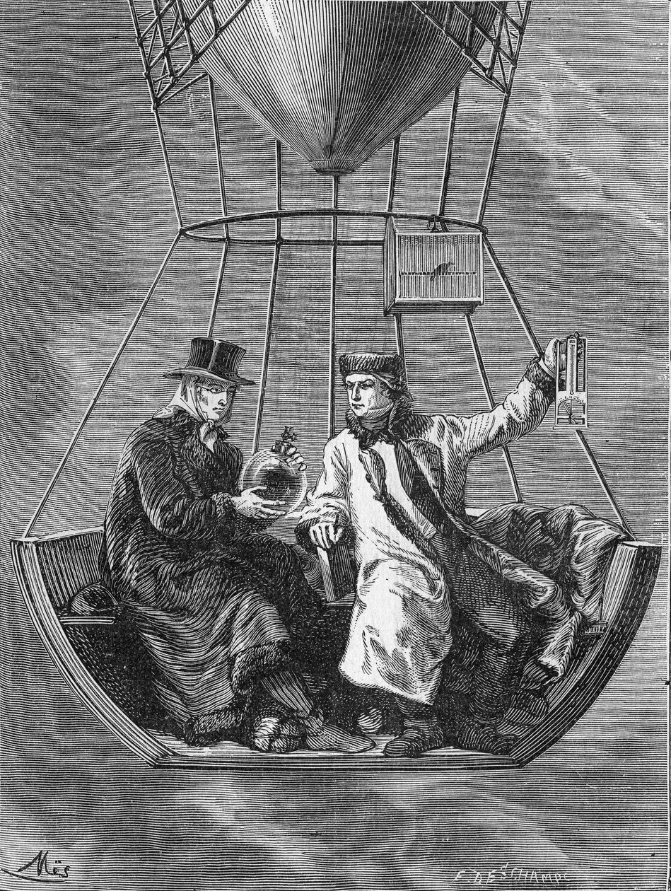 Louis-Joseph Gay-Lussac (Louis Joseph Gay Lussac) és Biot 4000 méter magasan végez fizikai kísérleteket – az „Album de la Science; jeles tudósok; Nagy felfedezések””” 1896. alkotó: French School