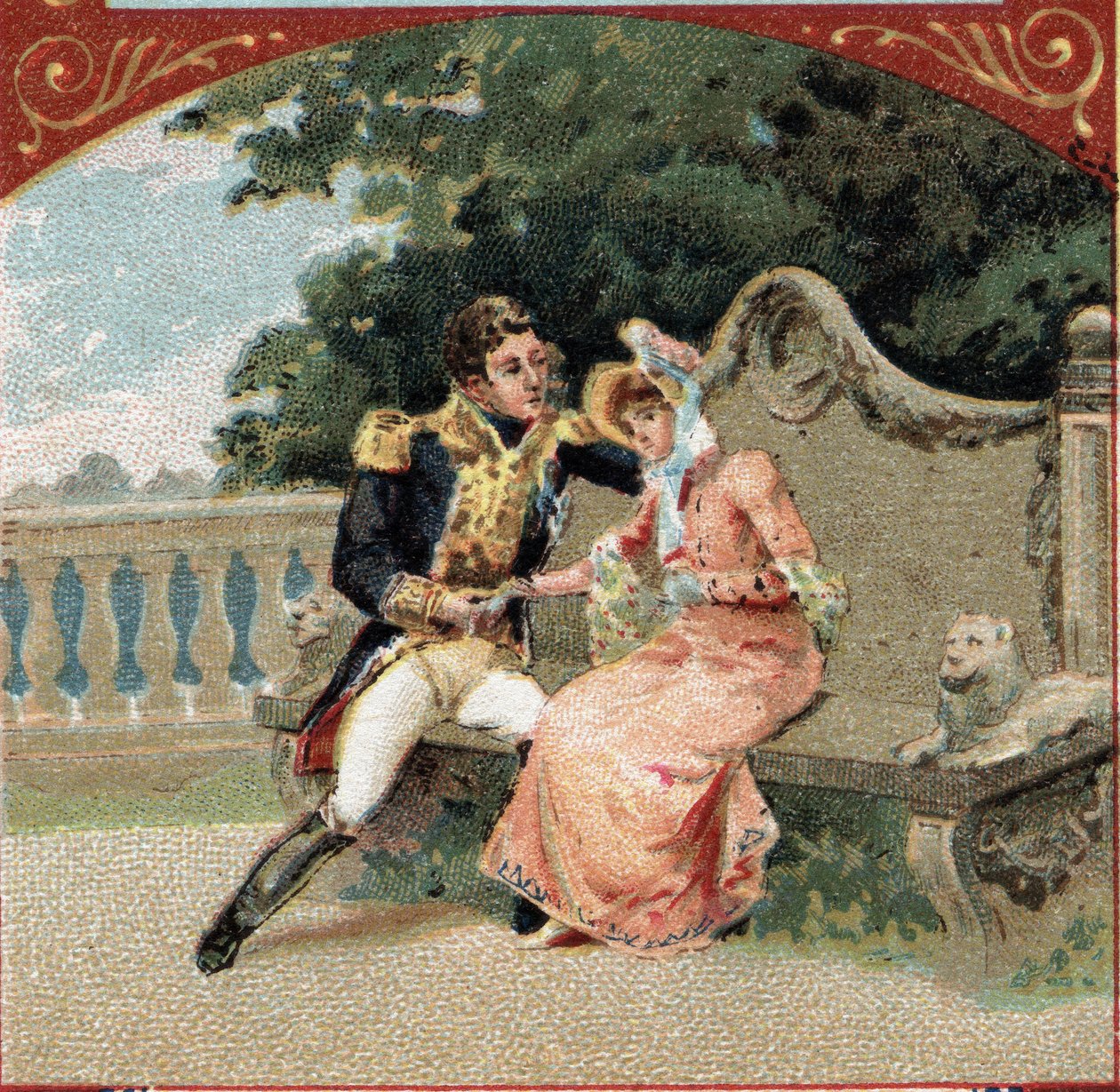 Louis Alexandre (Louis-Alexandre) Berthier (1753-1815), Wagram hercege, Madame Viscontival, szeretőjével a Chateau de Grosboisban. A 19. század végének kromolitográfiája alkotó: French School