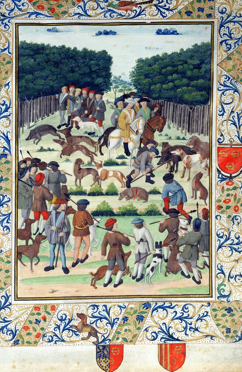 Louis Malet (1441-1516) Seigneur de Graville, vaddisznóra vadászott, a Terrier de Marcoussisból, 1493 után alkotó: French School