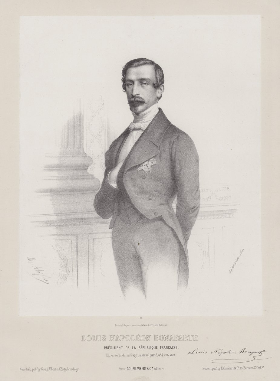 Louis Napoleon Bonaparte, a Francia Köztársaság elnöke, 1848 körül (litográfia) alkotó: French School