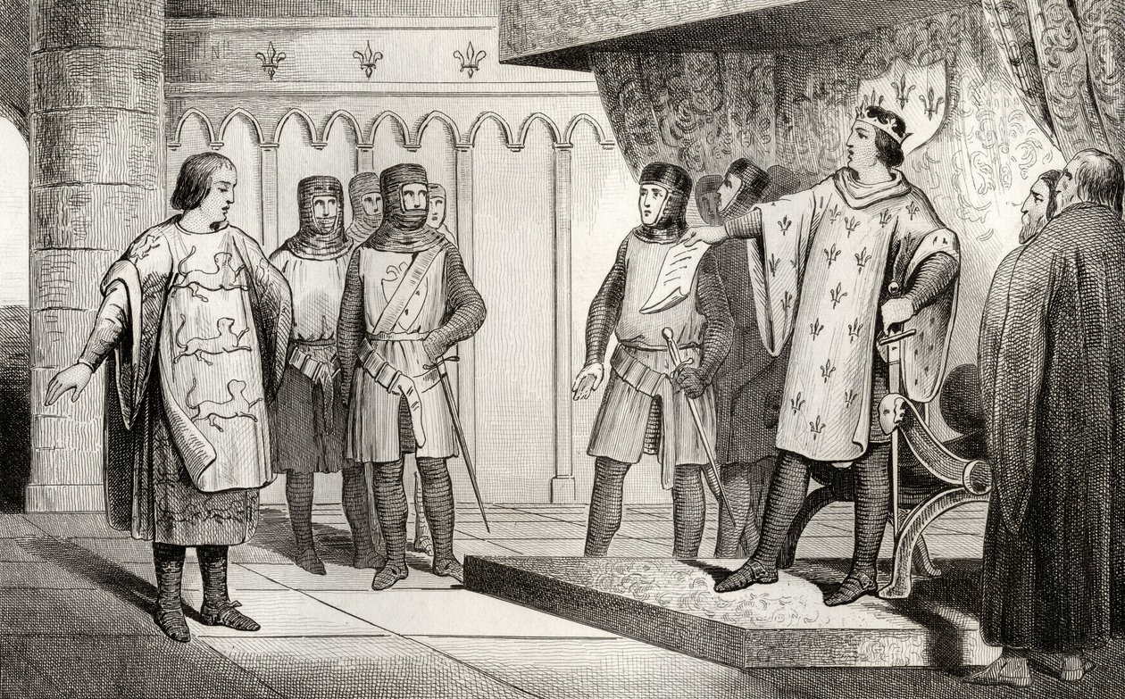 VIII. Lajos (1187-1226), az Oroszlán követet fogad ellenségétől, Angliából, III. Henriktől (1207-72), Colart „Histoire de France” című művéből, amely 1840 körül jelent meg. alkotó: French School