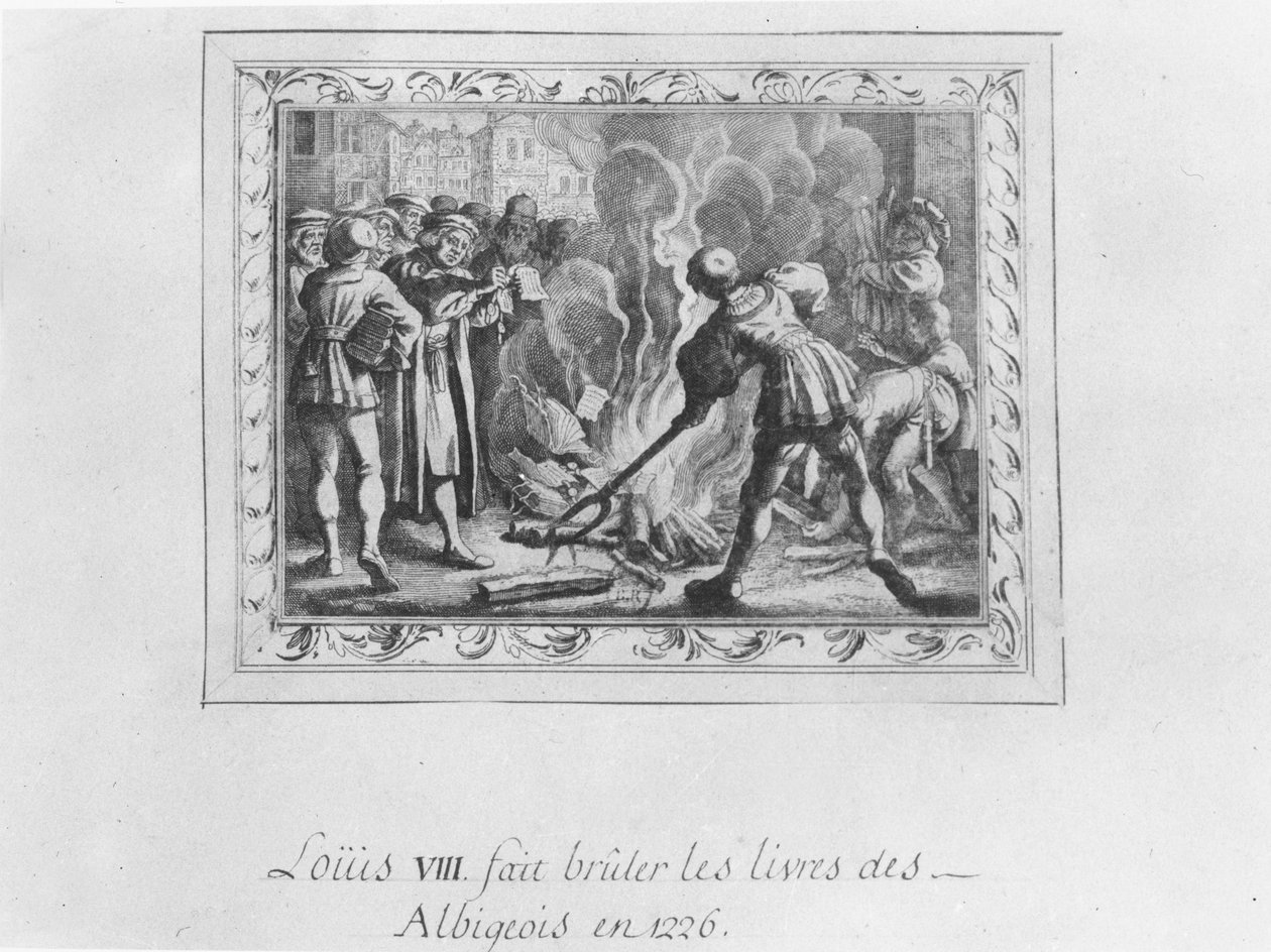 VIII. Lajos elégette az albigens könyveket 1226-ban (metszet) alkotó: French School