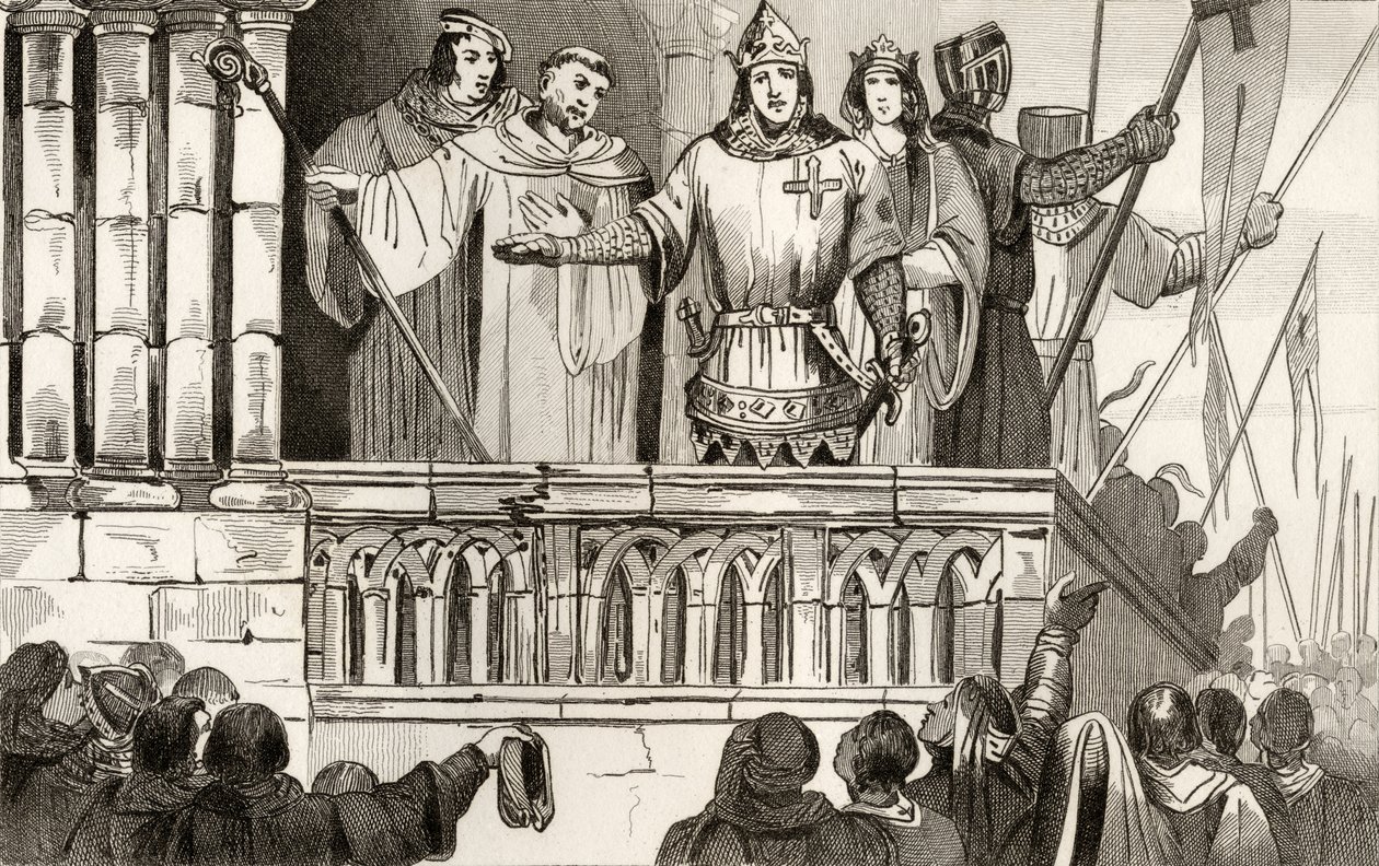 VII. Lajos (1120-80) az ifjú az 1144-es második keresztes hadjáratot támogatja Colart "Histoire de France" című művéből, amely 1840 körül jelent meg. alkotó: French School
