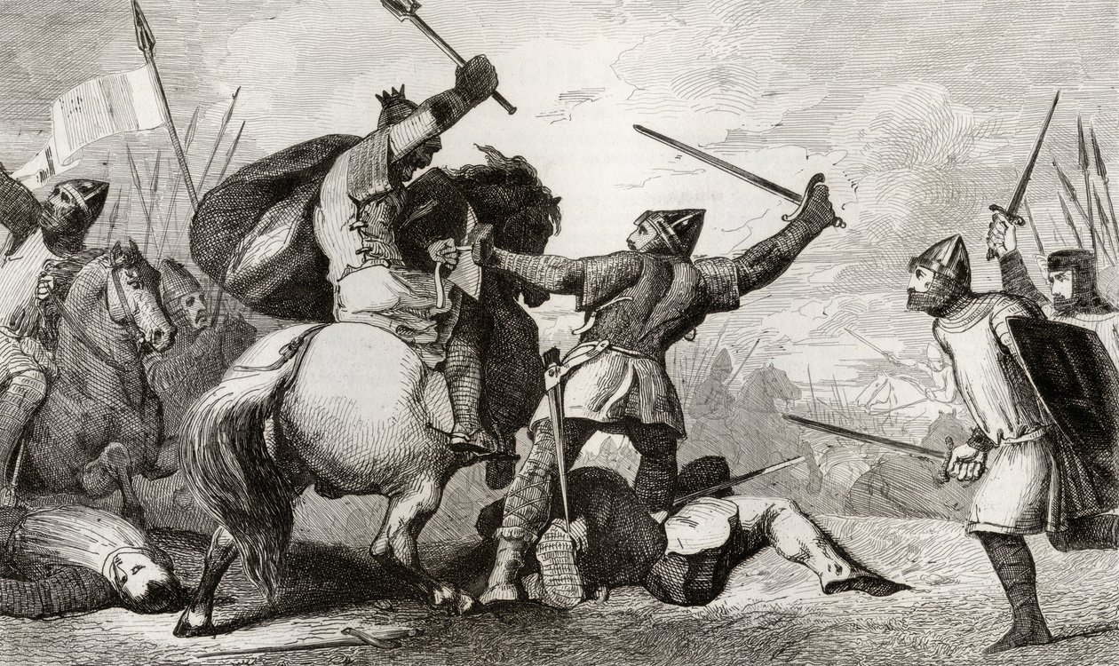 VI. Lajos (1081-1137) Nagy megküzd az angolokkal a Brenneville-i csatában, Colart „Histoire de France” című művéből, 1840 körül. alkotó: French School