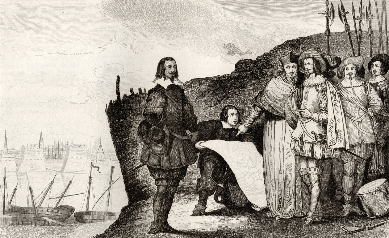 XIII. Lajos (1602-43) La Rochelle ostrománál 1628 októberében, Colart "Histoire de France" című művéből, 1840 körül megjelent alkotó: French School