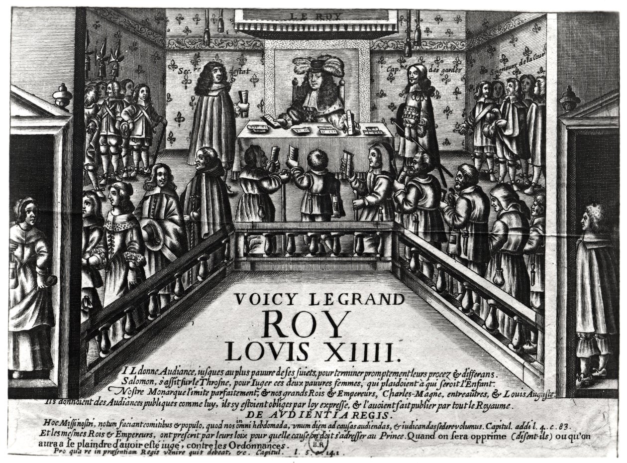 XIV. Lajos (1638-1715) igazságot szolgáltat (xilográf) (bw fotó) alkotó: French School