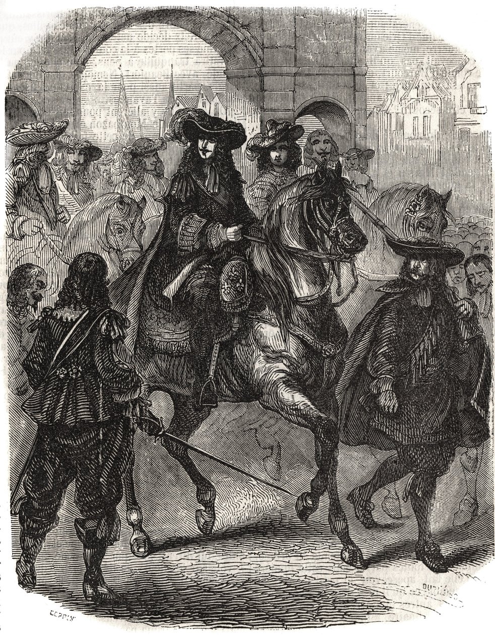 XIV. Lajos (1638-1715) és felesége, az osztrák Marie Therese (Marie-Therese) (1638-1683) 1660-ban érkeztek Párizsba. L.-P. „” Histoire de France” című metszet. Anguetil alkotó: French School