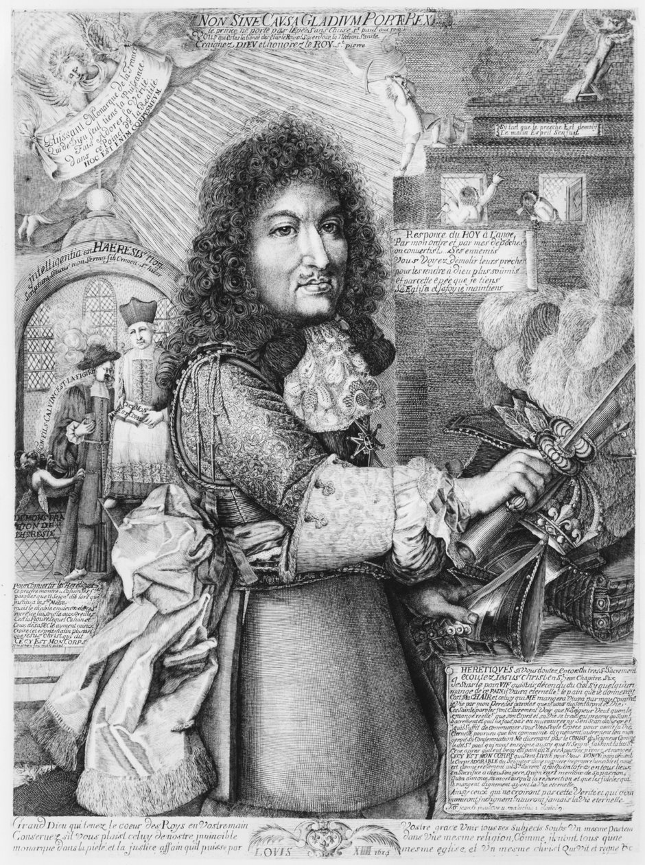 XIV. Lajos (1638-1715) kardjával szétverte az úgynevezett protestáns református vallást, 1685 alkotó: French School
