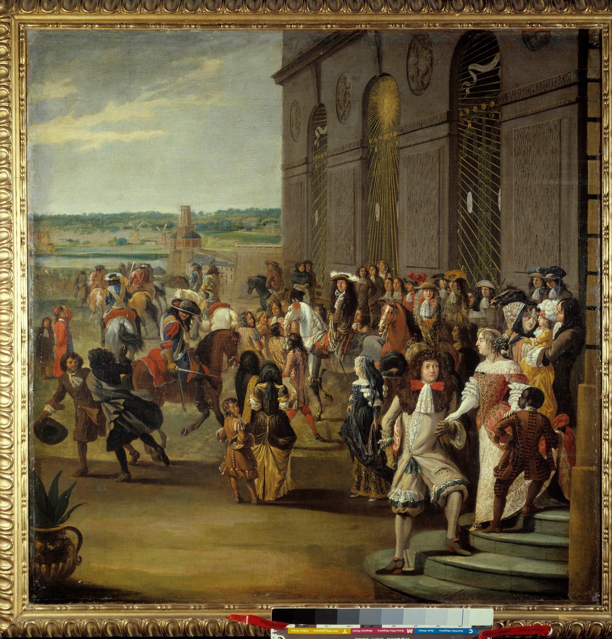 XIV. Lajos, majd a Grand Dauphin a versailles-i Thetis (Thetys) barlang előtt lovagolt XIV. Lajos király (1638-1715) és fia, francia Lajos, a Grand Dauphin (1661-1711) Thetis barlangja előtt. (Thetys) udvaroncokkal körülvéve alkotó: French School