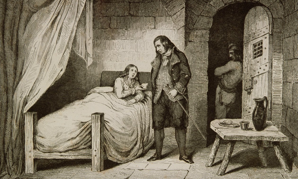 XVII. Lajos (1785-95) beteg és bebörtönzött, Colart „Histoire de France” című művéből, 1840 körül. alkotó: French School