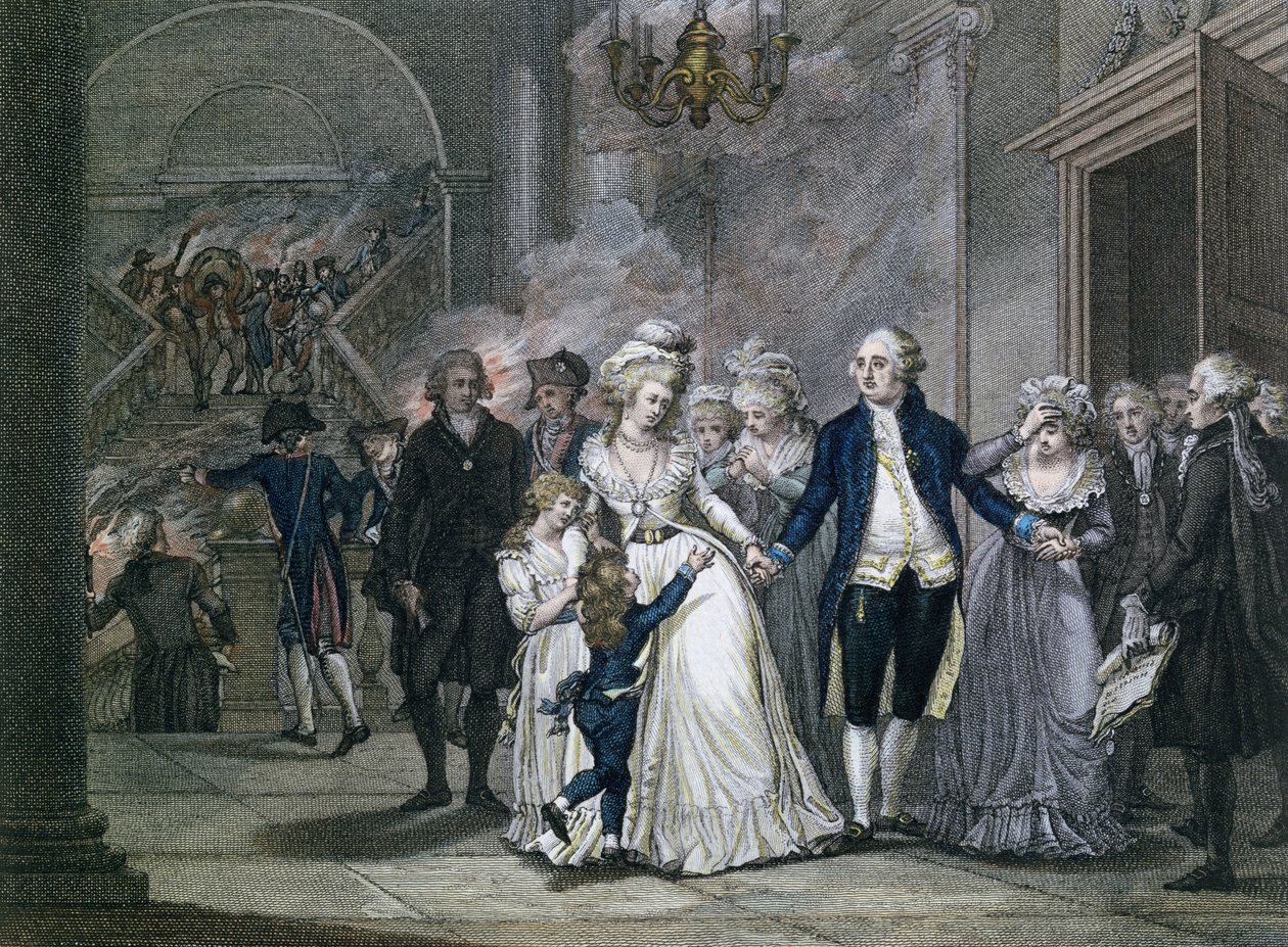 XVI. Lajos (1754-93) búcsúzik családjától, 1793. január 20., metszette Reinier Vinkeles (1741-1816) és Daniel Vrydag (1765-1822). alkotó: French School