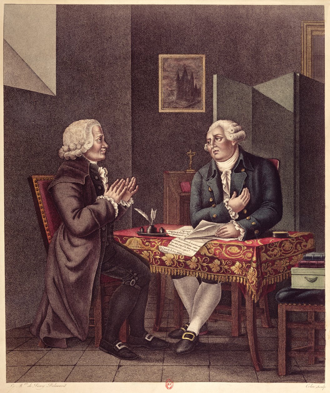XVI. Lajos (1754-93) felolvassa Guillaume de Lamoignon de Malesherbes (1721-94) utolsó végrendeletét a templomban, 1793. december 25. alkotó: French School