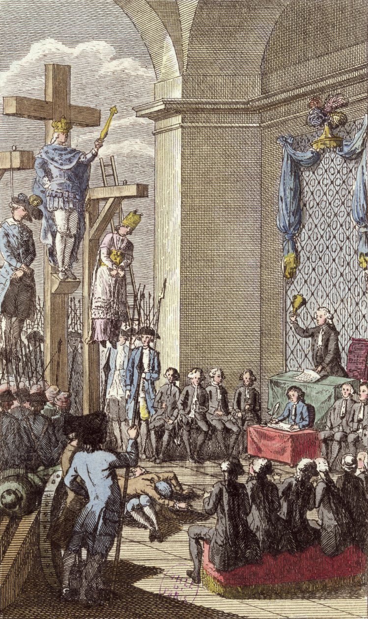 XVI. Lajos (1754-93) a tárgyalásán, keresztre feszítették a nemesség és a papság között, 1792 körül alkotó: French School