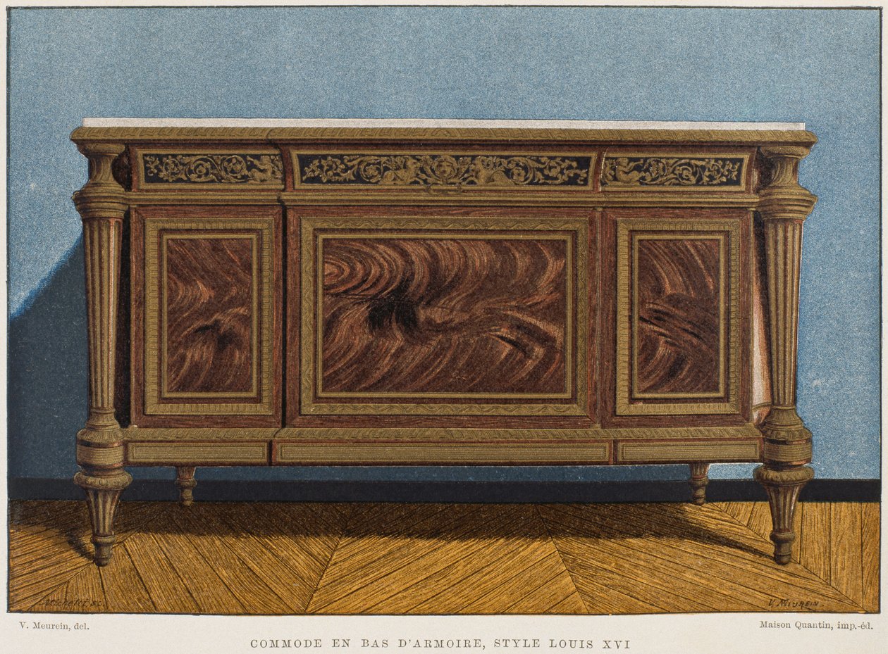XVI. Lajos komód a szekrény aljaként, illusztráció Henry Havard Dictionnaire de lameublement et de la dekorációjából, 1. kötet, 54. tábla, Párizs, Maison Quantin, 1878 alkotó: French School