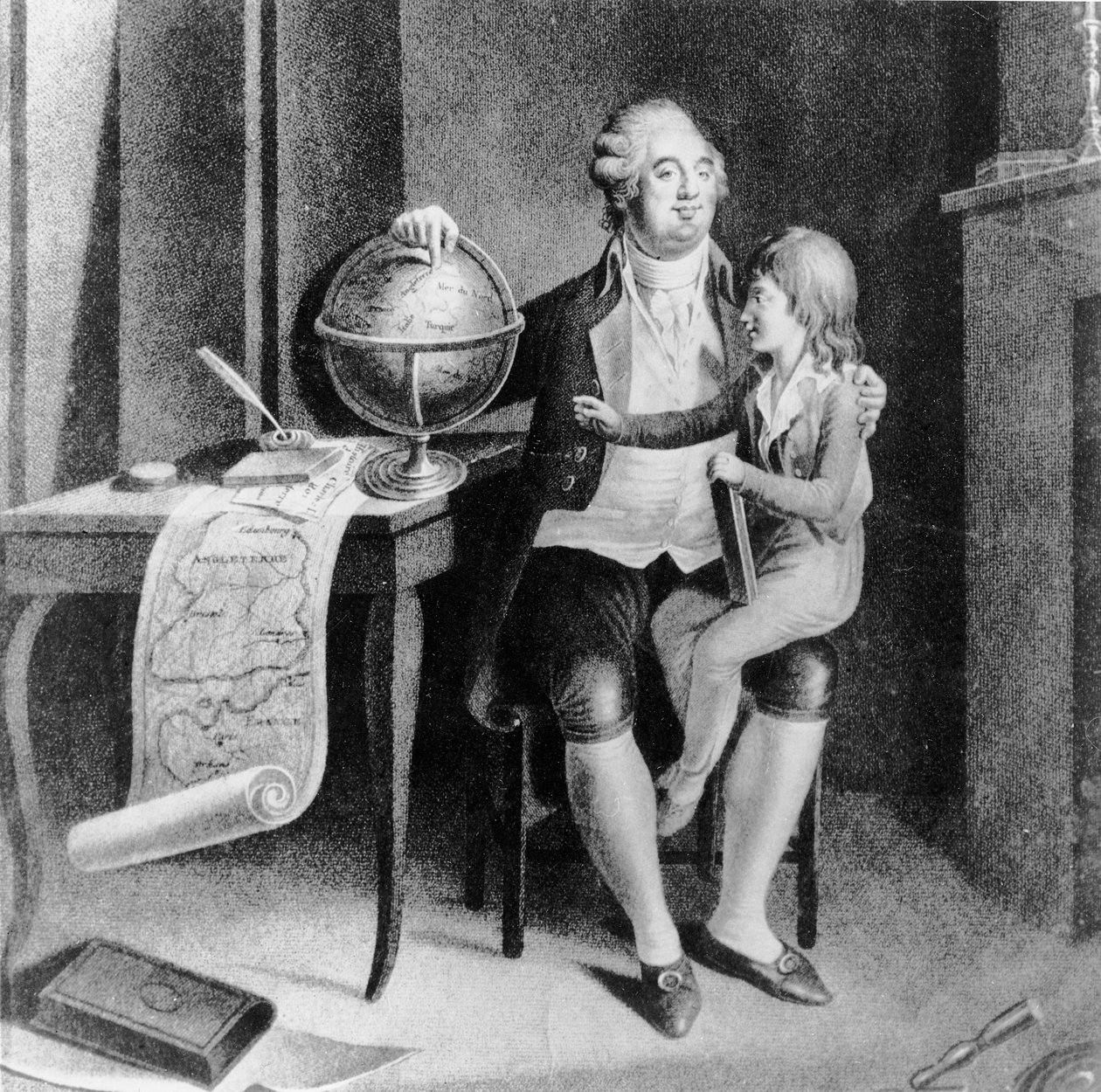 XVI. Lajos földrajzot tanít a Dauphinnak (litho) alkotó: French School