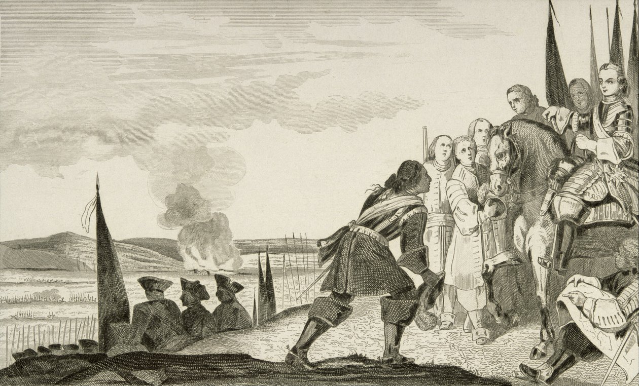 XV. Lajos (1710-74) az 1745-ös fontenoi-i csatában, Colart „Histoire de France” című művéből, 1840 körül megjelent (metszet) alkotó: French School