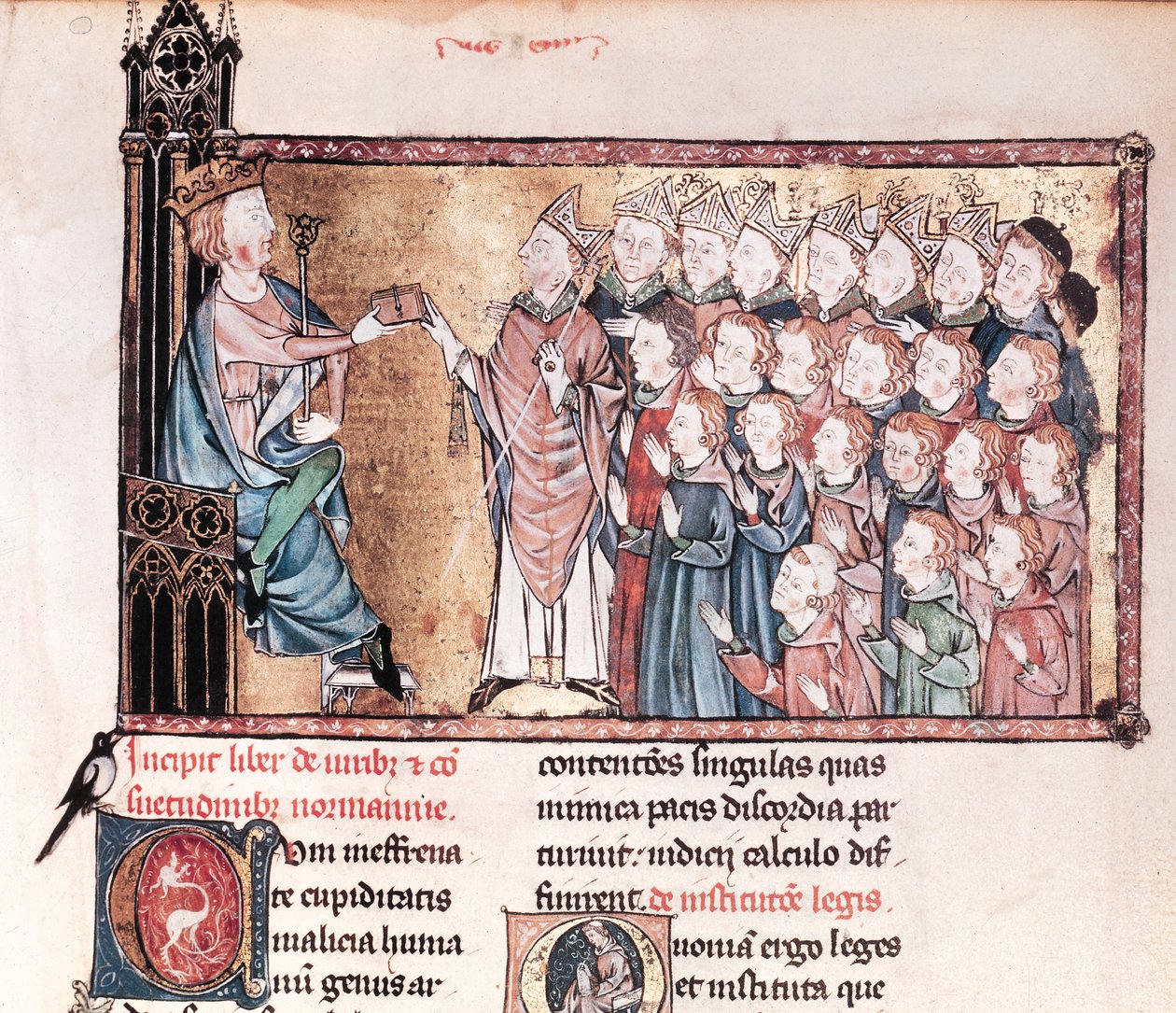 X. Lajos (1289-1316), a makacs, aki az oklevelet adta a normannoknak, a Le Grand Coutumier de Normandie-ból, 1340 körül alkotó: French School
