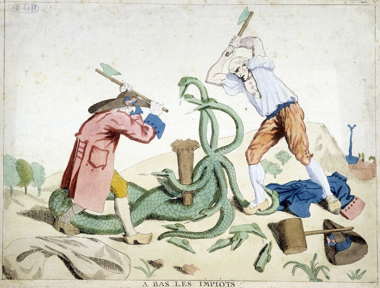 Alacsony adók: a harmadik állam legyőzi az adót – „Hydra de lerne” – forradalmi rajzfilm, 1789 körül alkotó: French School