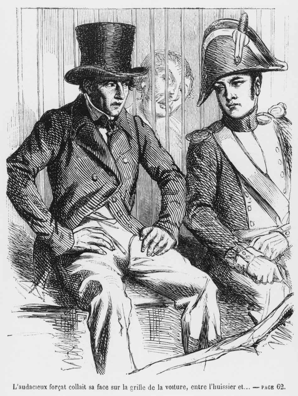 Letartóztatták Lucien de Rubemprét és Vautrint, Honore de Balzac Splendeurs et Miseres des Courtisanes illusztrációja, 1867. alkotó: French School