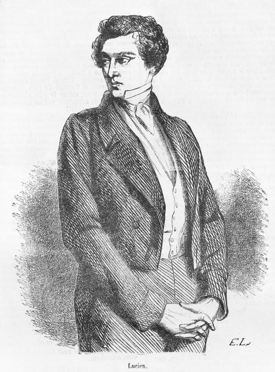 Lucien de Rubempre, Honore de Balzac „Les Illusions perdues” illusztrációja, Michel Levy Freres kiadása, 1867 (metszet) (bw fotó) alkotó: French School