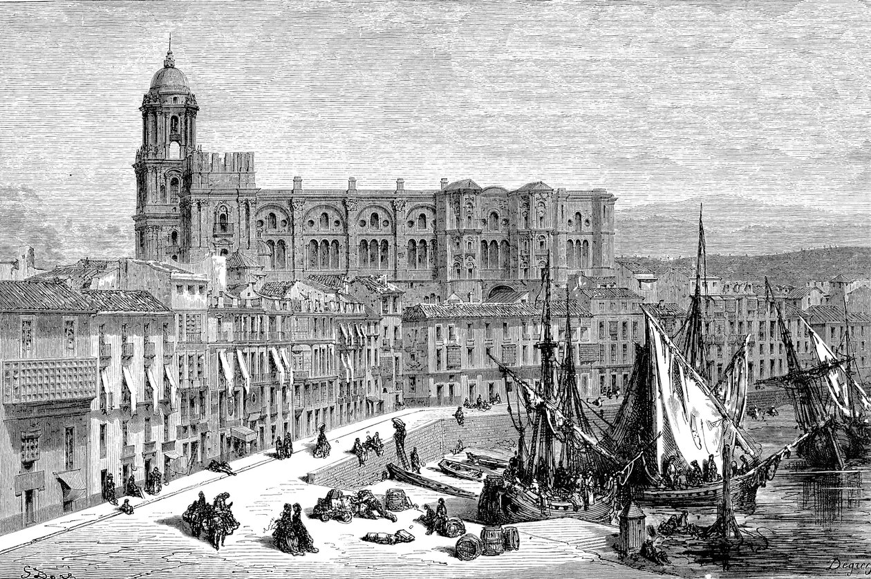 MALAGA, Spain in 1865 - Drawing by Gustave Dore 1865 alkotó: French School