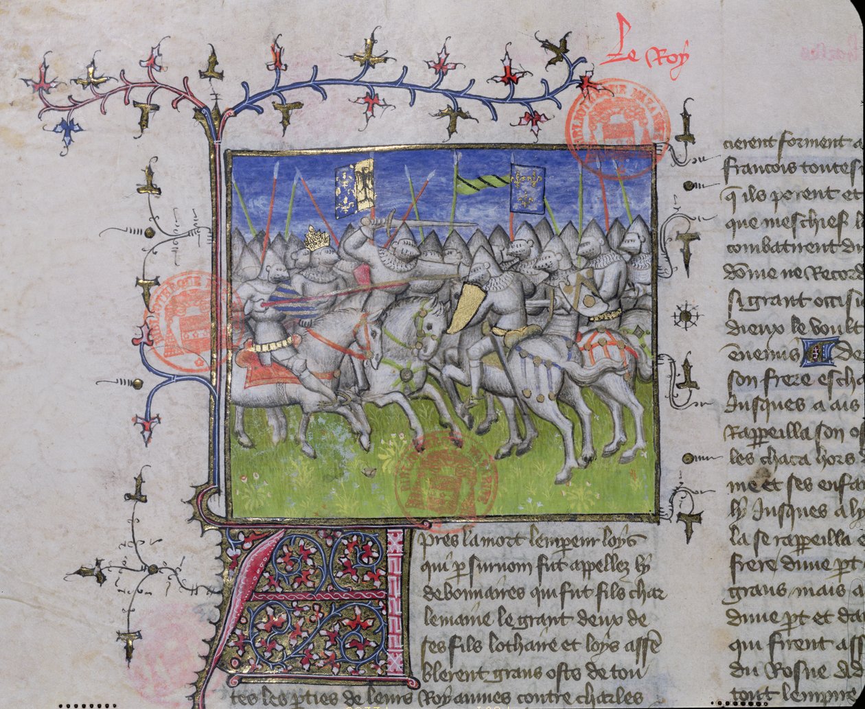 MS.2028 Harc I. Jámbor Lajos (778-840) fiai között, a Grandes Chroniques de France-ból, 1375-79 alkotó: French School
