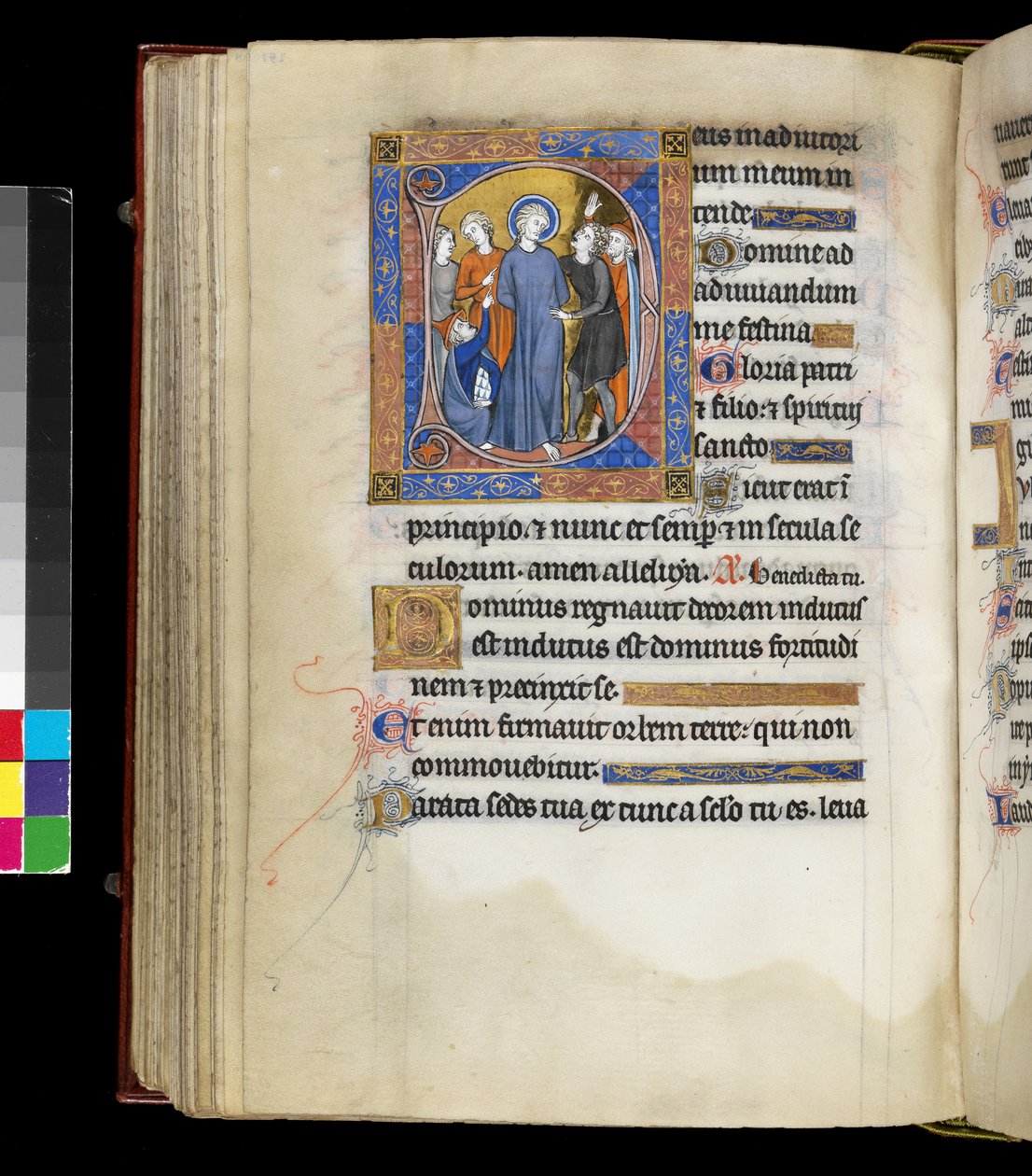 MS 300 f.191v, Krisztus kigúnyolása Jézussal, kínzókkal körülvéve, köztük két zsidó sapkás férfi, a francia Izabella zsoltárából és óráiból, Párizs, 1265-70 körül (toll, tinta és tempera pergamenen) alkotó: French School
