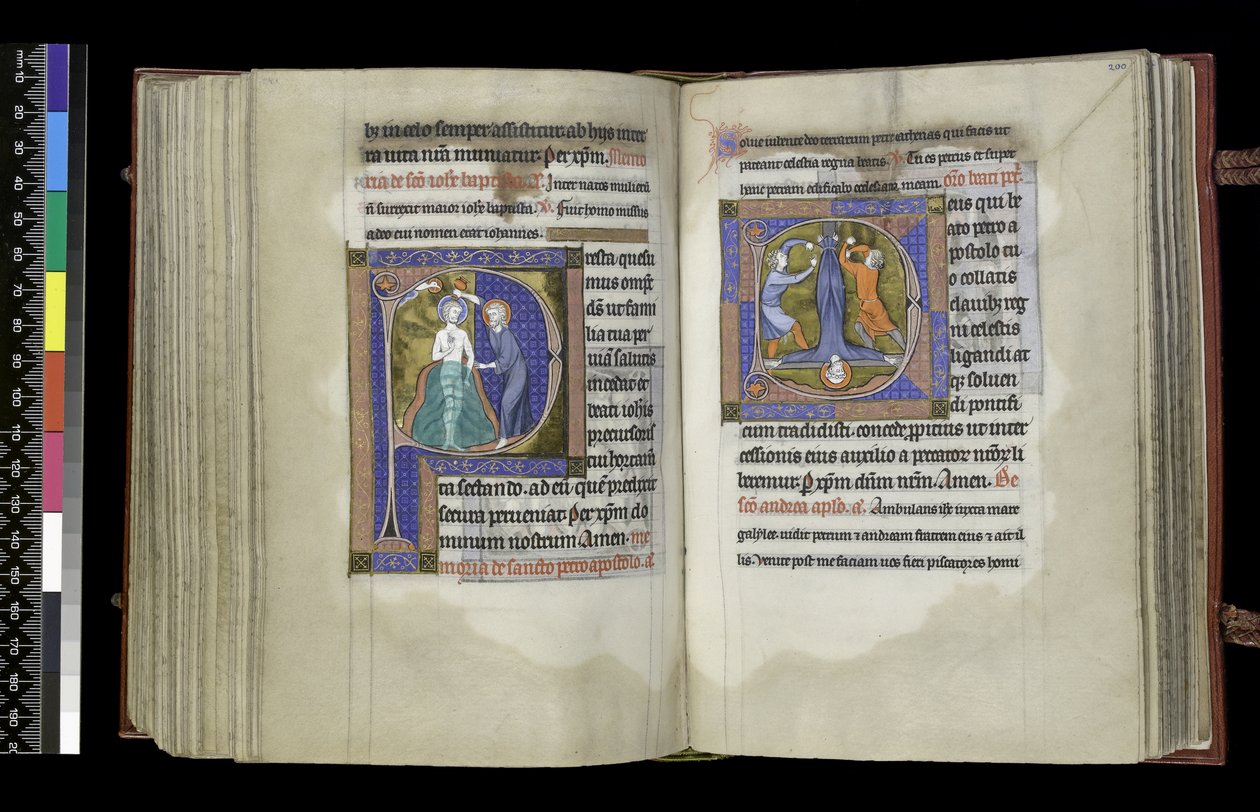 MS 300 f.199v-200r, Keresztelő Szent János és Szent Péter választójog, a francia Izabella zsoltárából és óráiból, Párizs, 1265–1270 körül (toll, tinta és tempera pergamenen) alkotó: French School