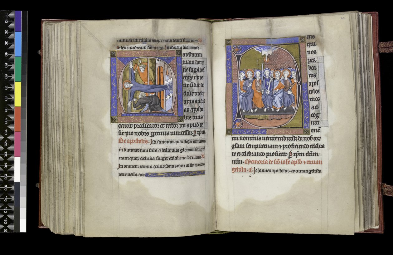 MS 300 f.200v-201r, Választójog Szent Andrásnak és választójog az apostoloknak, a francia Izabella zsoltárából és óráiból, Párizs, 1265-70 körül alkotó: French School