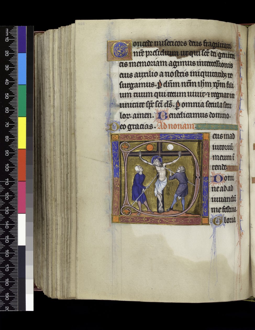 MS 300 f.217v, Keresztre feszítés, Franciaország Izabella zsoltárából és óráiból, Párizs, 1265-1270 körül (toll, tinta és tempera pergamenen) alkotó: French School