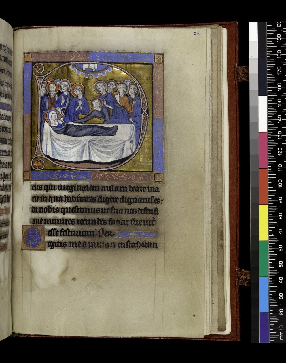 MS 300 f.281r, Mennybemenetelhez gyűjt, prédikációkat és leckéket, a francia Izabella zsoltárából és óráiból, Párizs, 1265-70 körül (toll, tinta és tempera pergamenen) alkotó: French School