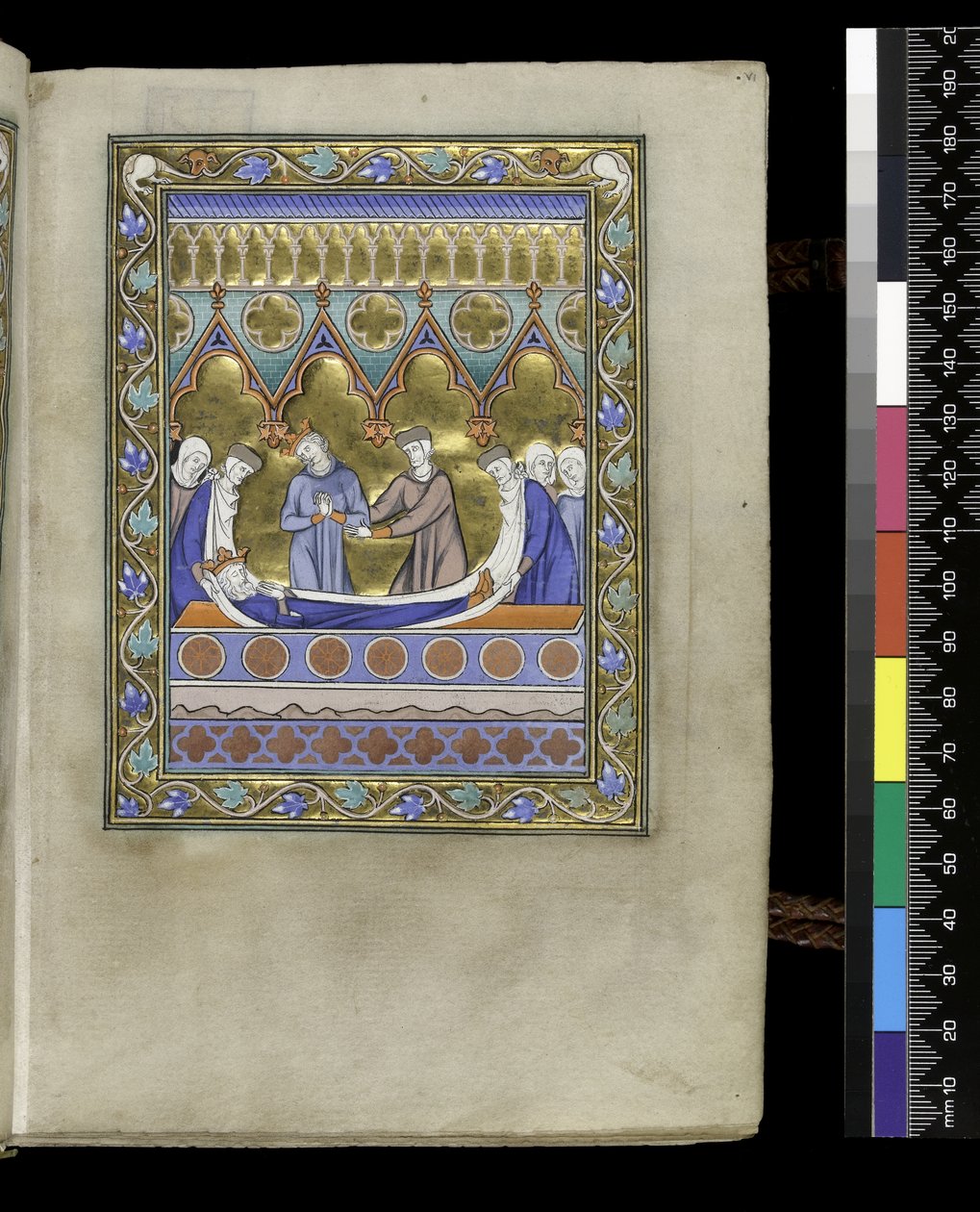 MS 300 f.VIr, Dávid temetése, a francia Izabella zsoltárából és óráiból, Párizs, 1265-70 körül (toll, tinta és tempera pergamenen) alkotó: French School
