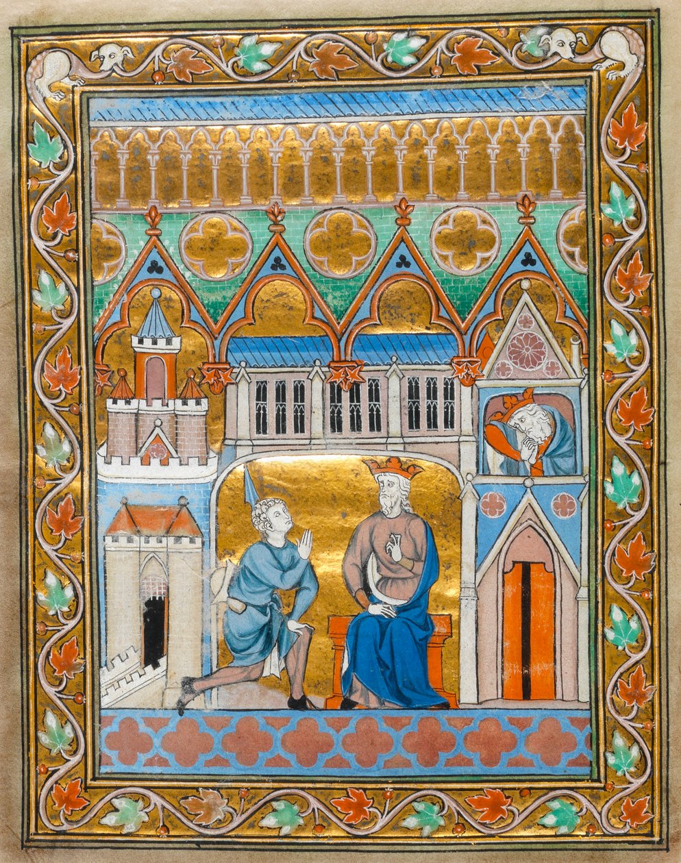 MS 300 fol.VIIi Dávid király Absolon halálának hírét kapta a francia Izabella zsoltáróráiból, 1255 körül alkotó: French School