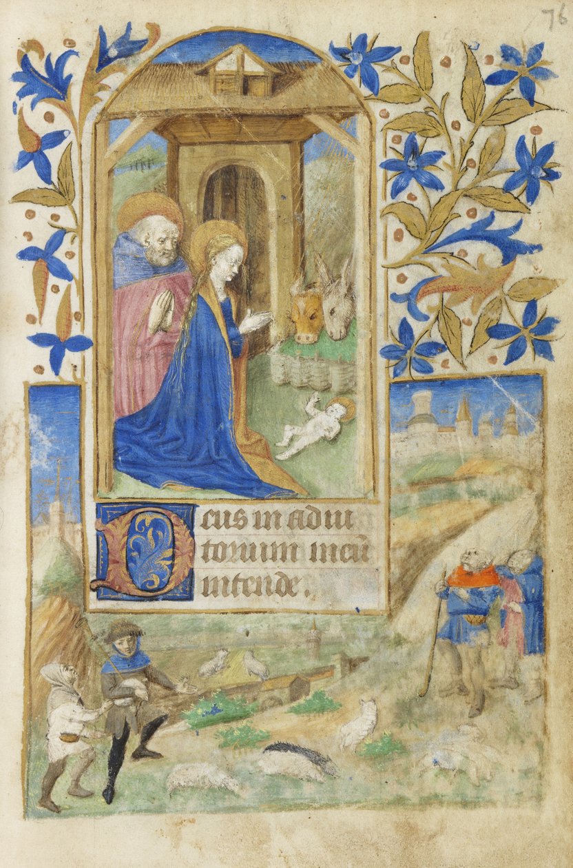 MS 39-1950 f.76r The Nativity, 1464 (arany ezüst és színes tinta pergamenen) alkotó: French School